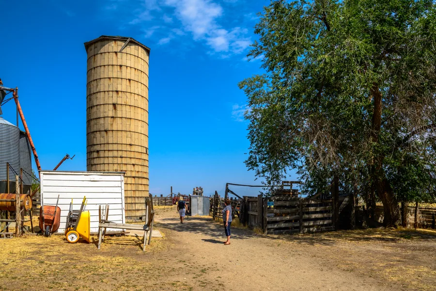 The timber silo and outbuildings of Fielding Garr Ranch, worked continuously from 1848 to 1981.