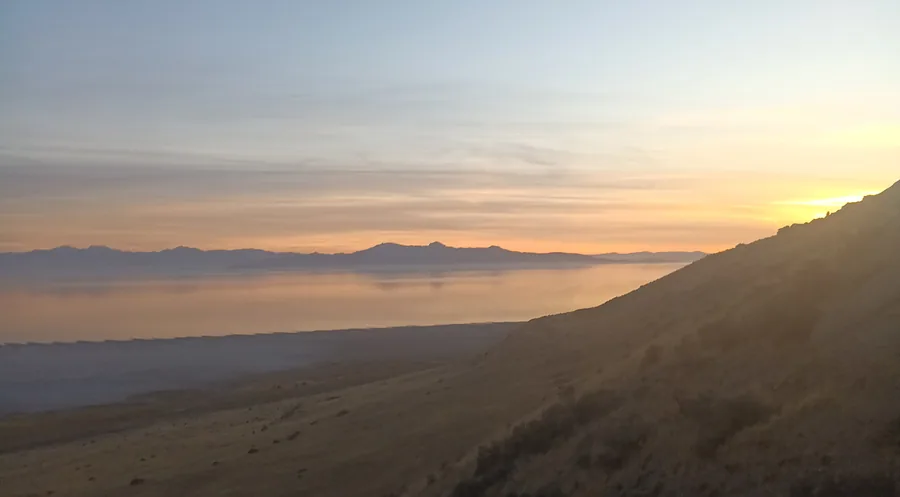 Sunset over the Great Salt Lake from the western shore of Antelope Island