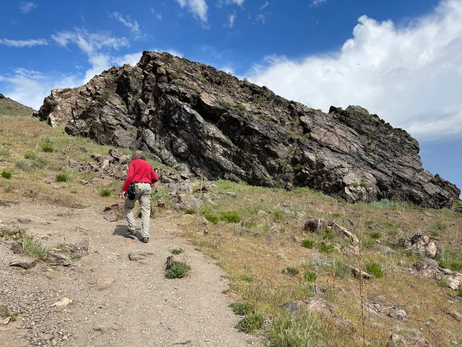 A hiker climbing the Buffalo Point trail on Antelope Island