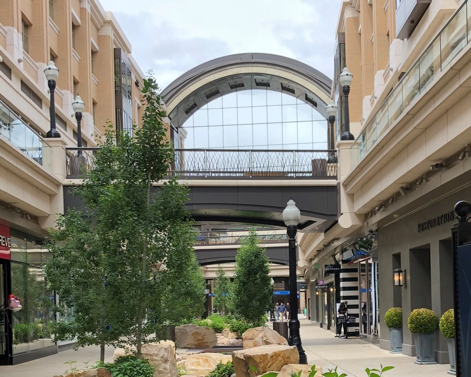 The restored City Creek running in the open through the center of City Creek Center.