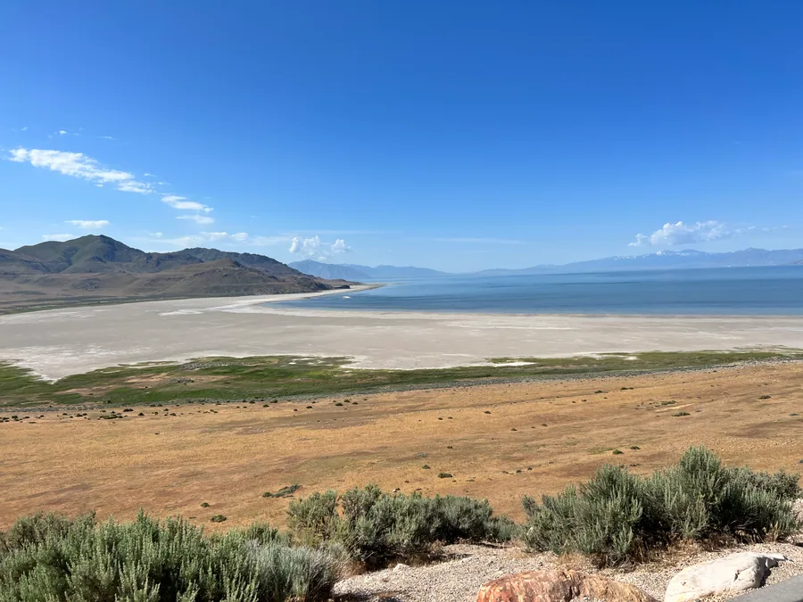 The Great Salt Lake seen from high ground on Antelope Island