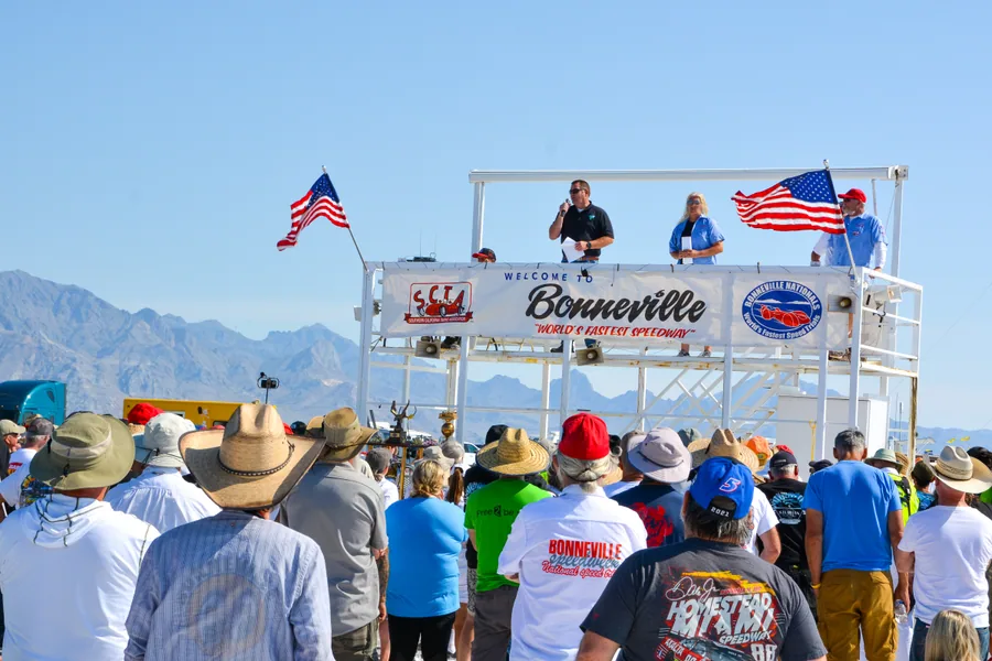 Spectators at the Bonneville Speedway during Speed Week, when the flats become a land-speed racing course.